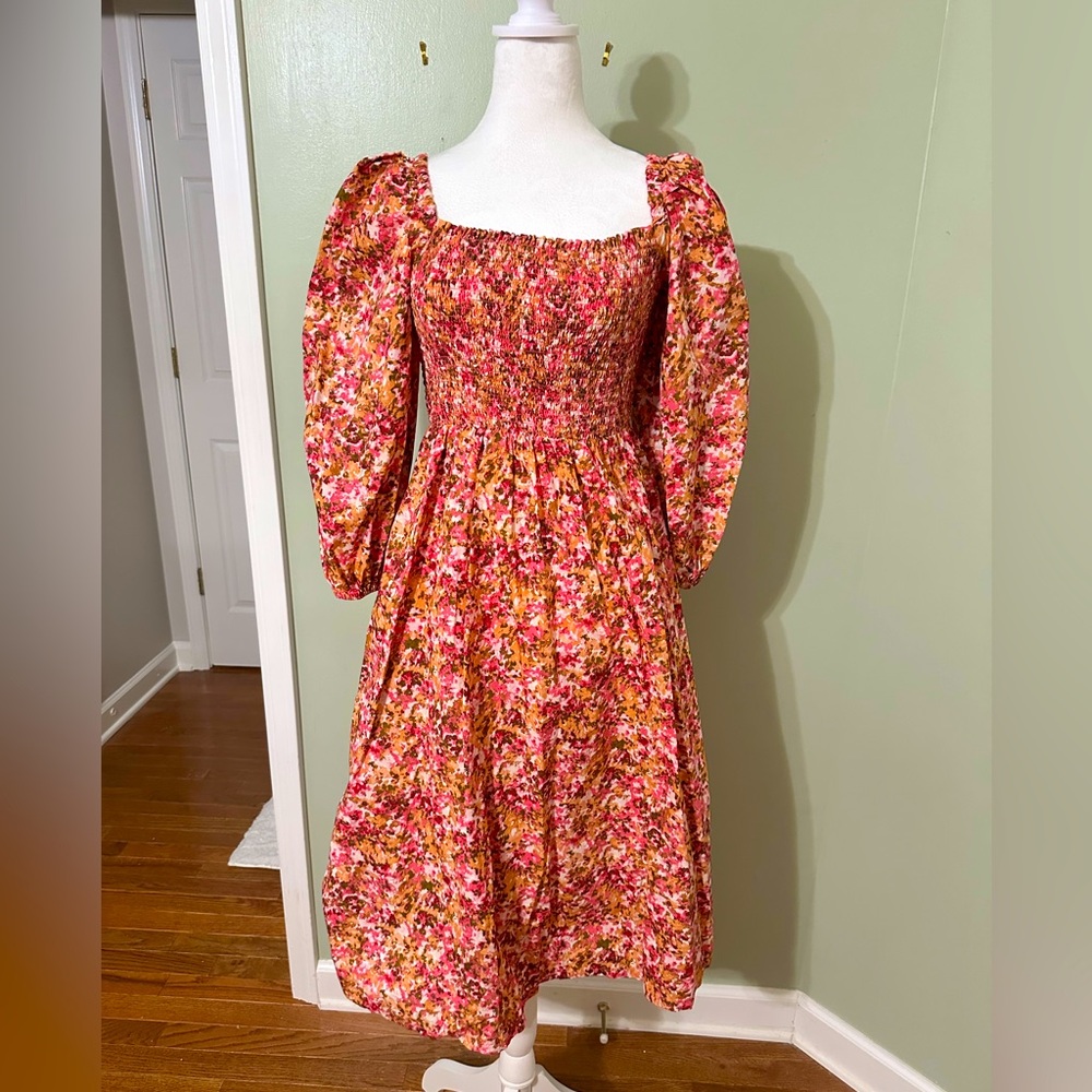 J.Crew Pink and brown midi, long sleeve, mock dress